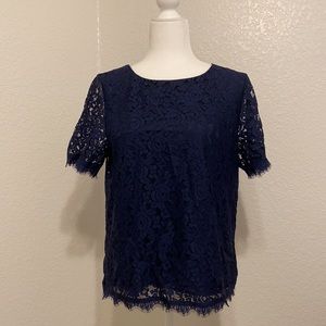 Diane Von Furstenberg Navy Lace Short Sleeve top M